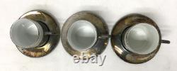 Vintage set of 3 De Uberti Porcelain and Silver Demitasse Cups and Saucers