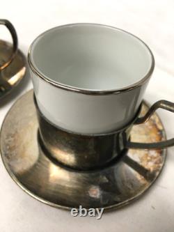 Vintage set of 3 De Uberti Porcelain and Silver Demitasse Cups and Saucers