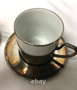 Vintage set of 3 De Uberti Porcelain and Silver Demitasse Cups and Saucers
