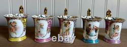 Vintage set of (5) Porcelain Dresden Demitasse Cherub Tea Cups with gold accents