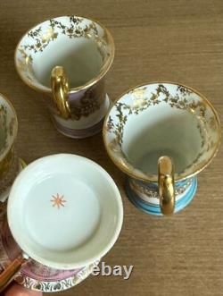 Vintage set of (5) Porcelain Dresden Demitasse Cherub Tea Cups with gold accents