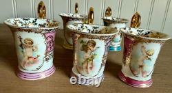 Vintage set of (5) Porcelain Dresden Demitasse Cherub Tea Cups with gold accents