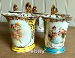 Vintage set of (5) Porcelain Dresden Demitasse Cherub Tea Cups with gold accents
