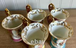 Vintage set of (5) Porcelain Dresden Demitasse Cherub Tea Cups with gold accents