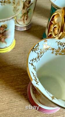 Vintage set of (5) Porcelain Dresden Demitasse Cherub Tea Cups with gold accents