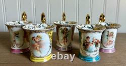 Vintage set of (5) Porcelain Dresden Demitasse Cherub Tea Cups with gold accents