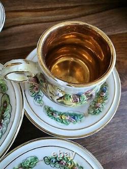 Vintage signed R. Capodimonte MAS guilded Demitasse footed cup and saucer set
