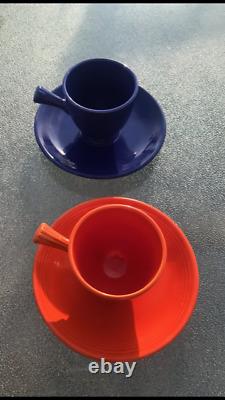 Vintage two Fiestaware demitasse cups & saucers. Unmarked. Ca 1936-1943. VGC