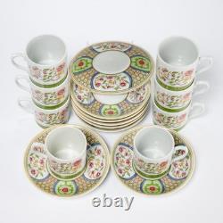 Vista Alegre Chinese Woodblock Chinoiserie Demitasse Espresso Cups Saucers 16pc