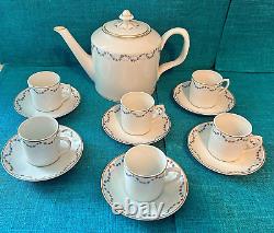 Vista Alegre Portuguese Porcelain Coffee Pot 6 Demitasse Cups/Saucers Card Motif