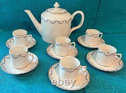 Vista Alegre Portuguese Porcelain Coffee Pot 6 Demitasse Cups/Saucers Card Motif