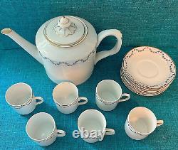 Vista Alegre Portuguese Porcelain Coffee Pot 6 Demitasse Cups/Saucers Card Motif