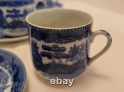 Vntg Blue Willow Demitasse Cups W Geisha Face Lithophane & Saucers Set of 10