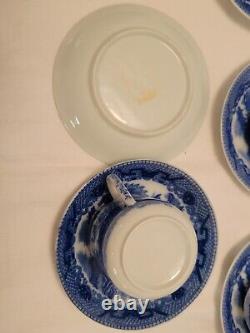 Vntg Blue Willow Demitasse Cups W Geisha Face Lithophane & Saucers Set of 10