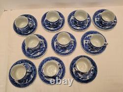 Vntg Blue Willow Demitasse Cups W Geisha Face Lithophane & Saucers Set of 10