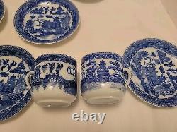 Vntg Blue Willow Demitasse Cups W Geisha Face Lithophane & Saucers Set of 10