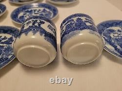 Vntg Blue Willow Demitasse Cups W Geisha Face Lithophane & Saucers Set of 10