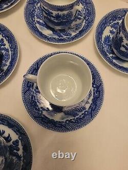 Vntg Blue Willow Demitasse Cups W Geisha Face Lithophane & Saucers Set of 10