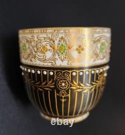 Vtg 2 Piece Set Royal Worcester 1930 Demitasse Cup & Saucer Black Gold Jeweled