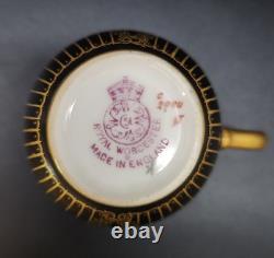 Vtg 2 Piece Set Royal Worcester 1930 Demitasse Cup & Saucer Black Gold Jeweled