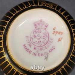 Vtg 2 Piece Set Royal Worcester 1930 Demitasse Cup & Saucer Black Gold Jeweled