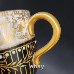 Vtg 2 Piece Set Royal Worcester 1930 Demitasse Cup & Saucer Black Gold Jeweled