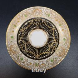 Vtg 2 Piece Set Royal Worcester 1930 Demitasse Cup & Saucer Black Gold Jeweled