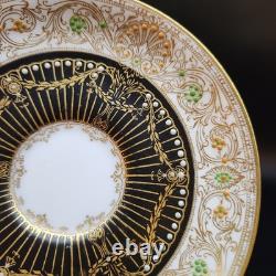 Vtg 2 Piece Set Royal Worcester 1930 Demitasse Cup & Saucer Black Gold Jeweled