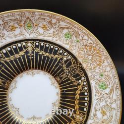 Vtg 2 Piece Set Royal Worcester 1930 Demitasse Cup & Saucer Black Gold Jeweled