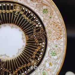 Vtg 2 Piece Set Royal Worcester 1930 Demitasse Cup & Saucer Black Gold Jeweled
