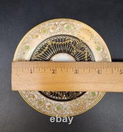 Vtg 2 Piece Set Royal Worcester 1930 Demitasse Cup & Saucer Black Gold Jeweled