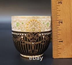 Vtg 2 Piece Set Royal Worcester 1930 Demitasse Cup & Saucer Black Gold Jeweled