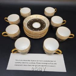 Vtg 2 Piece Set Royal Worcester 1930 Demitasse Cup & Saucer Black Gold Jeweled
