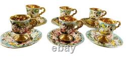 Vtg 6 Capodimonte Demitasse Espresso Cup Saucer Set Raised Relief Cherub Design