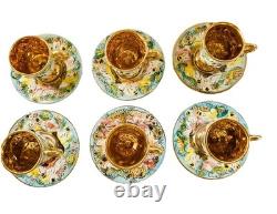 Vtg 6 Capodimonte Demitasse Espresso Cup Saucer Set Raised Relief Cherub Design