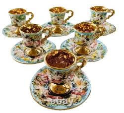 Vtg 6 Capodimonte Demitasse Espresso Cup Saucer Set Raised Relief Cherub Design