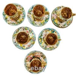 Vtg 6 Capodimonte Demitasse Espresso Cup Saucer Set Raised Relief Cherub Design