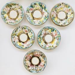 Vtg 6 Capodimonte Demitasse Espresso Cup Saucer Set Raised Relief Cherub Design