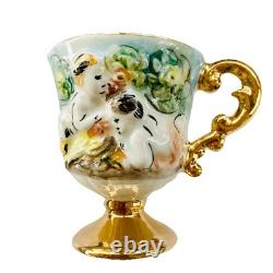 Vtg 6 Capodimonte Demitasse Espresso Cup Saucer Set Raised Relief Cherub Design