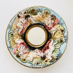 Vtg 6 Capodimonte Demitasse Espresso Cup Saucer Set Raised Relief Cherub Design