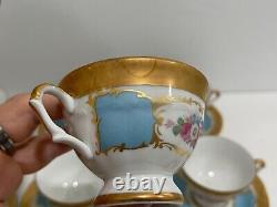 Vtg Antique Bavarian Porcelain Set 12 Demitasse Cups & Saucers Blue Gold Floral