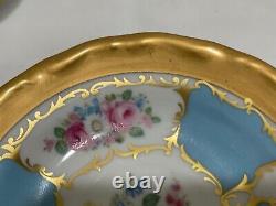 Vtg Antique Bavarian Porcelain Set 12 Demitasse Cups & Saucers Blue Gold Floral