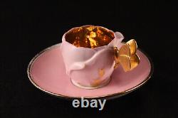 Vtg Antique Carl Tielsch Altwasser Butterfly Handle Demitasse Tea-Cup Saucer Set