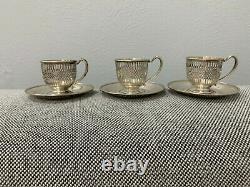 Vtg Antique Frank Whiting Sterling Silver Set of 3 Demitasse Cups & Saucers