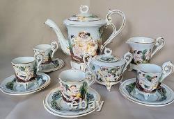 Vtg Capodimonte Demitasse Coffee Set Footed Cups&Saucers 11 Pc. Italy Signed