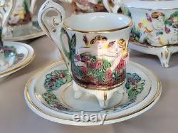 Vtg Capodimonte Demitasse Coffee Set Footed Cups&Saucers 11 Pc. Italy Signed