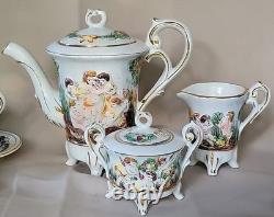 Vtg Capodimonte Demitasse Coffee Set Footed Cups&Saucers 11 Pc. Italy Signed
