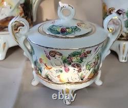 Vtg Capodimonte Demitasse Coffee Set Footed Cups&Saucers 11 Pc. Italy Signed