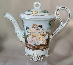 Vtg Capodimonte Demitasse Coffee Set Footed Cups&Saucers 11 Pc. Italy Signed