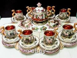 Vtg Capodimonte Demitasse Italy Tea Espresso Cups Saucers Sugar Bowl Tray Set